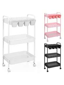 Carrito organizador de acero multifunción con ruedas fácil de mover almacenamiento cocina oficina baño resistente multiusos muebles organizador hogar práctico moderno TWFB - Blanco - Ver 1