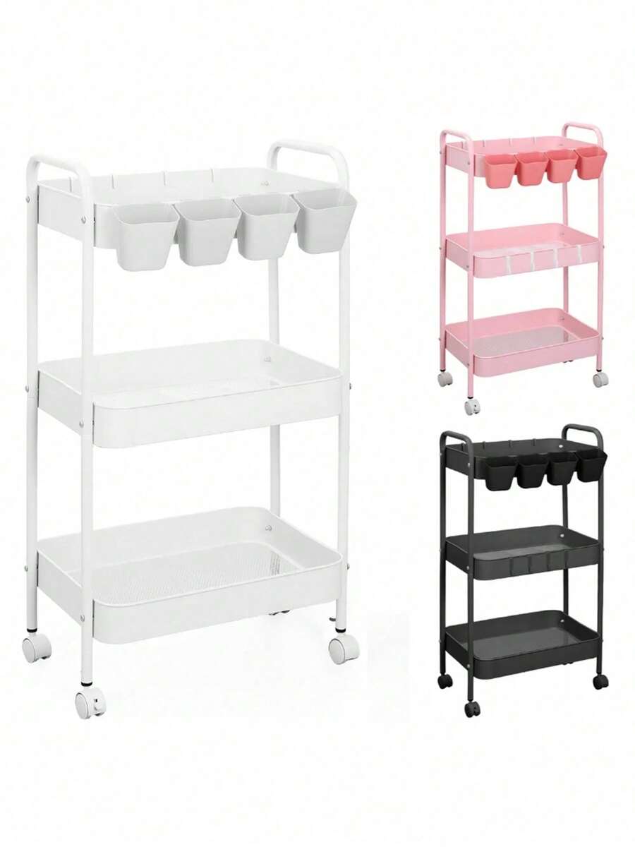 Carrito organizador de acero multifunción con ruedas fácil de mover almacenamiento cocina oficina baño resistente multiusos muebles organizador hogar práctico moderno TWFB - Blanco - Ver 1