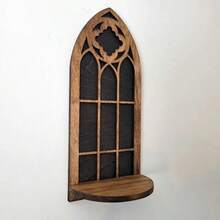 Gothic Window Pane Shelf With Backboard - Unique Cathedral Style Wooden Shelf, Suitable For Plants, Candles And Collectibles - Ideal Home Decor - Multicolor - View 2