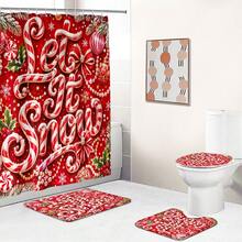 1pc/4pcs Christmas 3D Candy Cane Multi-Function Bathroom Decor Shower Curtain Set, Free 12 Hooks, Premium Holiday Atmosphere, Bathroom Mat U-Shaped Floor Mat And Round Toilet Lid Cover, Suitable For All Christmas Scenes Decoration - 3D Candy Cane - View 7