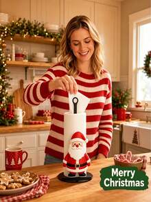 Christmas Theme Vertical Kitchen Paper Towel Holder, Santa Claus/Christmas Tree Design Holiday Home Decor Countertop Paper Towel Storage Rack - Multicolor - View 2