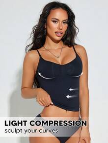 Women's Compression Camisole, Tummy Control Shapewear, Seamless Body Shaper - Black - View 1
