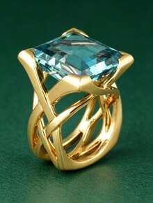 1pc Elegant Cubic Zirconia Ring For Women, Wedding Engagement Party Jewelry, Valentine's Day Gift - Gold + Light Blue - View 15