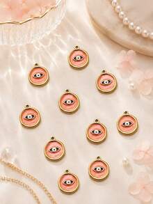 10pcs Stainless Steel 18K Gold Plated Evil Eye Series Large Eye Oil-Filled Embossed Pendant Set, Halloween DIY Necklace Bracelet Anklet Earring Accessories - Multicolor - View 9