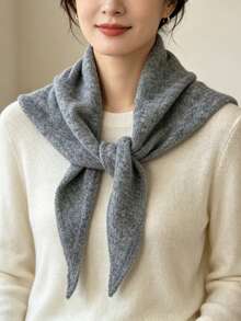 1pc Women's Simple Grey Knitted Triangle Scarf, Autumn/Winter Atmosphere Neck Warmer, Commuter Layering Decorative Neck Scarf - Multicolor - View 4