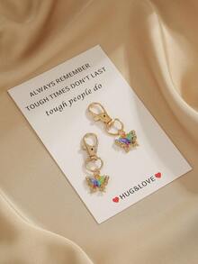 2pcs Dainty Rhinestone Butterfly Keychain, Inspirational Encouragement Gift Bag Charm, Aesthetic Backpack Accessories, Key Ring For Teen Girls - Multicolor - View 11