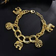 1条优雅俏皮的14K镀金大象与生命之树装饰手链，适合女性日常佩戴、参加派对，也是送给朋友的绝佳礼物。 - 金色4 - 查看 1