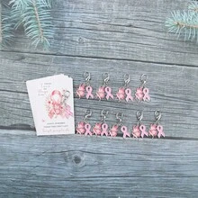 10pcs Pink Ribbon And Cherry Blossom Keychain Set, Paired With Inspiring Pink Butterfly Ribbon Motivational Greeting Cards, Positive And Encouraging Gift For Women During Breast Cancer Awareness Month, Suitable For Bags, Pendants, Keychains, October Accessories And Christmas - Multicolor - View 10