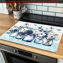 (Hot !!) 1pc 2D Floral Pattern Flat Stove Protector Mat And Non-Slip Heat-Resistant Rubber Stove Cover Pad Suitable For Induction Cooktop, Glass Stove And Multi-Functional Anti-Scratch Mat, Also Best Choice For Oven, Washing Machine, Dryer And Kitchen Decoration. - Multicolor - View 14