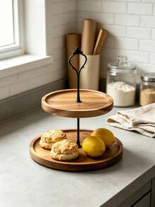 1pc Wooden Cake Stand Dessert Tray, Afternoon Tea Tray, Dessert Display Rack, Can Hold Various Pastries, Cakes, Snacks, Suitable For Birthday, Wedding, Afternoon Tea, Halloween And Christmas Decoration - View 3