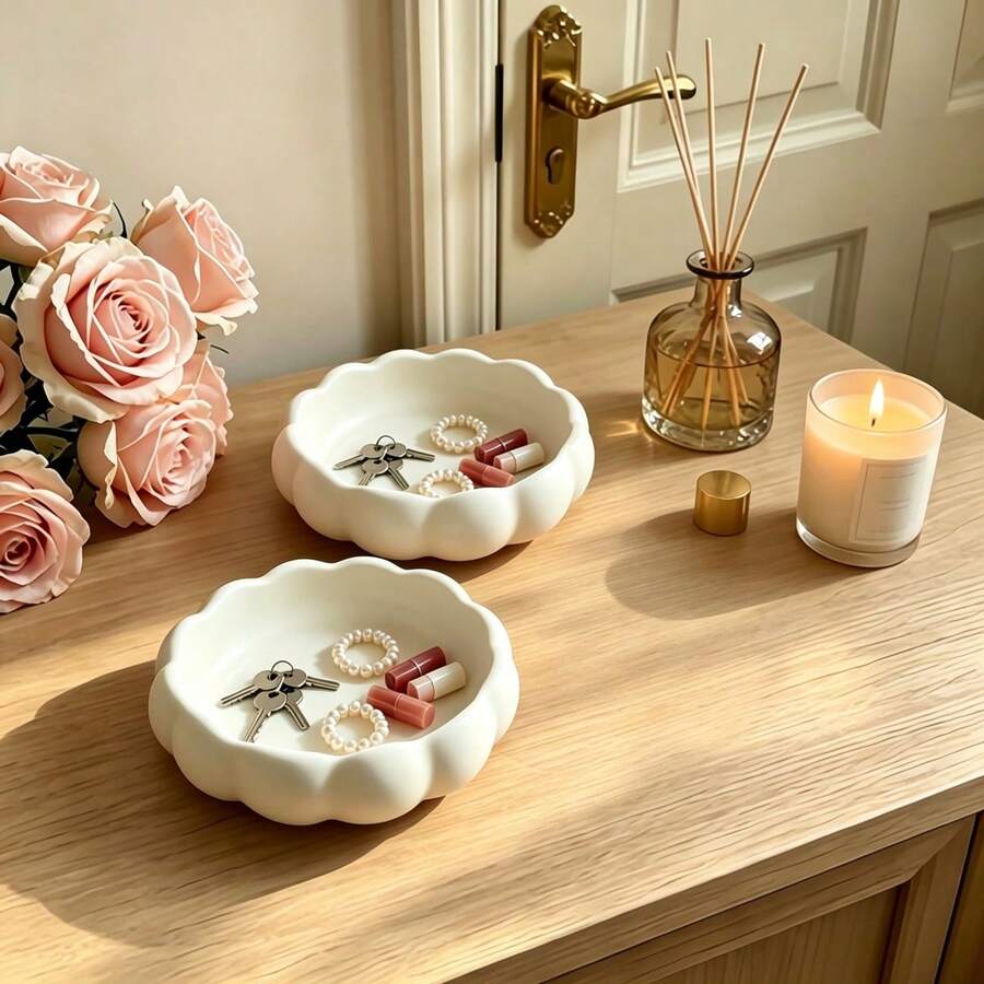 3D Printed Cloud Trinket Dish, Jewelry & Hair Accessories Storage Tray, Decorative Rings, Earrings, Hair Clips & Hair Ties Organizer Dish, Multi‑Purpose Decor Storage Tray For Keys Jewelry Cosmetics Bathroom Entryway Home Decoration - White - View 1