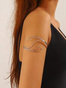 Minimalist Thin Metal Open Upper Arm Cuff, Random Style, 304 Stainless Steel, Waterproof & Fade-Resistant, Arm Accessory For Party And Vacation Vibes - Silver - View 9