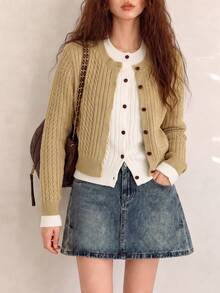 Women's Autumn/Winter Minimalist Casual Versatile 2 In 1 Knit Cardigan Sweater Jacket - Ginger - View 4