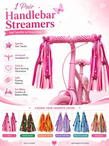 1 Pair New Bicycle Handlebar Star Ribbon, Electric Bike Motorcycle Handlebar Ribbon, Handlebar Tassel Ribbon, Bicycle Handlebar Decoration Accessories, Balance Scooter Skateboard Handlebar Universal Decoration Ribbon - Multicolor - View 1