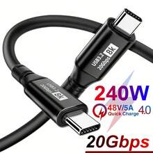 USB3.2 20Gbps 240W Data Cable, USB Type-C Interface, Supports 20Gbps Data Transfer, 240W/100W Fast Charging, USB3.2 Gen2x2 Interface, Supports 8K/4K Audio/Video Transmission, PD240W QC4.0/QC5.0 Fast Charging, Compatible With Macbook And 17 Pro - Black - View 10