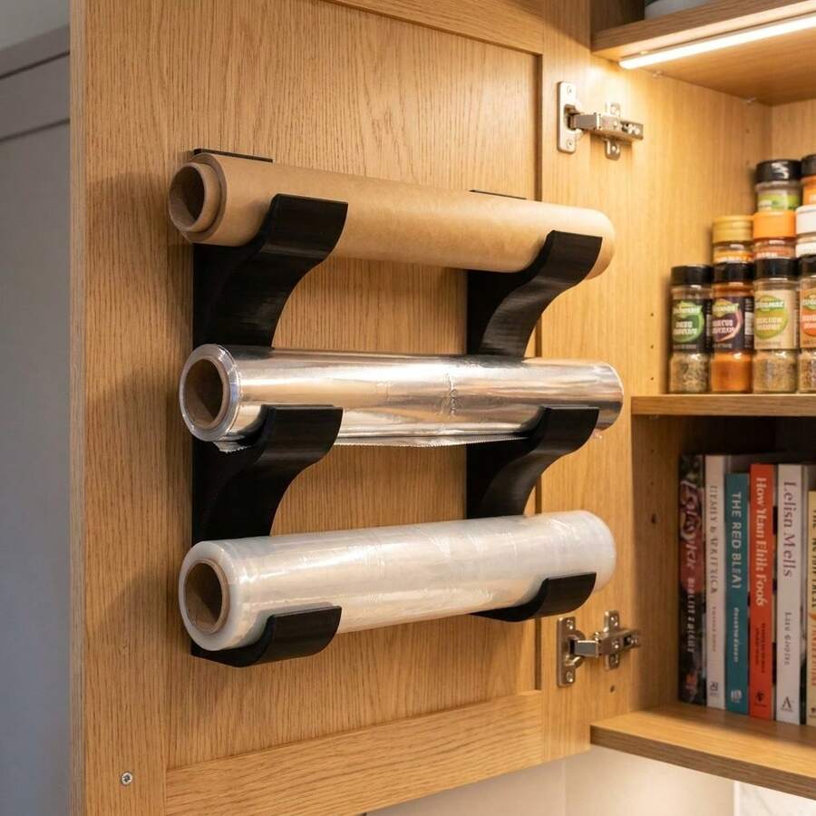 2pcs/3-Roll Kitchen Paper/Plastic Wrap/Aluminum Foil Wall-Mounted Storage Rack, Fits Rolls Up To 50mm Diameter, Space-Saving, Includes Adhesive Tape, Drill-Free Installation, Create A Tidy Kitchen - Multicolor - View 1
