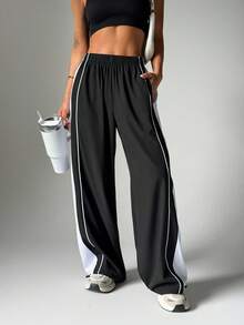 Women's Spring/Summer Casual Sporty Textured Decor Cuffed Joggers - Black - View 5