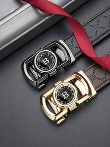 1pc Personalized Design Zinc Alloy Letter Automatic Buckle Leather Belt, Men's Business Elite Style, Minimalist Versatile Waist Belt - Multicolor - View 3