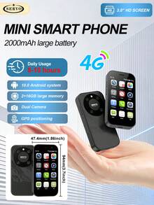 Điện thoại mini SERVO KING9000 4G LTE mạng di động, 2 SIM chờ, màn hình HD 3.0 inch, Android 10.0, RAM 2GB, ROM 16GB, pin 2000mAh, nhận diện khuôn mặt, camera 5.0MP - màu xanh lá - Xem 1