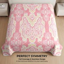3pcs Pink Background With White & Yellow Floral Pattern Quilted Bedding Set (1 Bed Cover, 2 Pillowcases, Pillow Inserts Not Included) Breathable & Comfortable, Suitable For All Seasons, Holiday Gift, Ideal For Hotels, Guest Houses, Bedrooms, Ultra Soft & Breathable Sweat-Absorbent Bedding - Multicolor - View 5