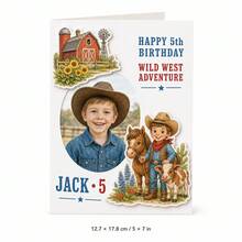 Custom Photo And Name Western Cowboy Birthday Greeting Card, Personalized Age Card With Raised Paper Layers, 3D Western Birthday Card, Cowboy Theme Keepsake, Birthday Greeting For Kids, Children, Sons, Daughters, Family And Western Party Celebrations - Multicolor - View 13