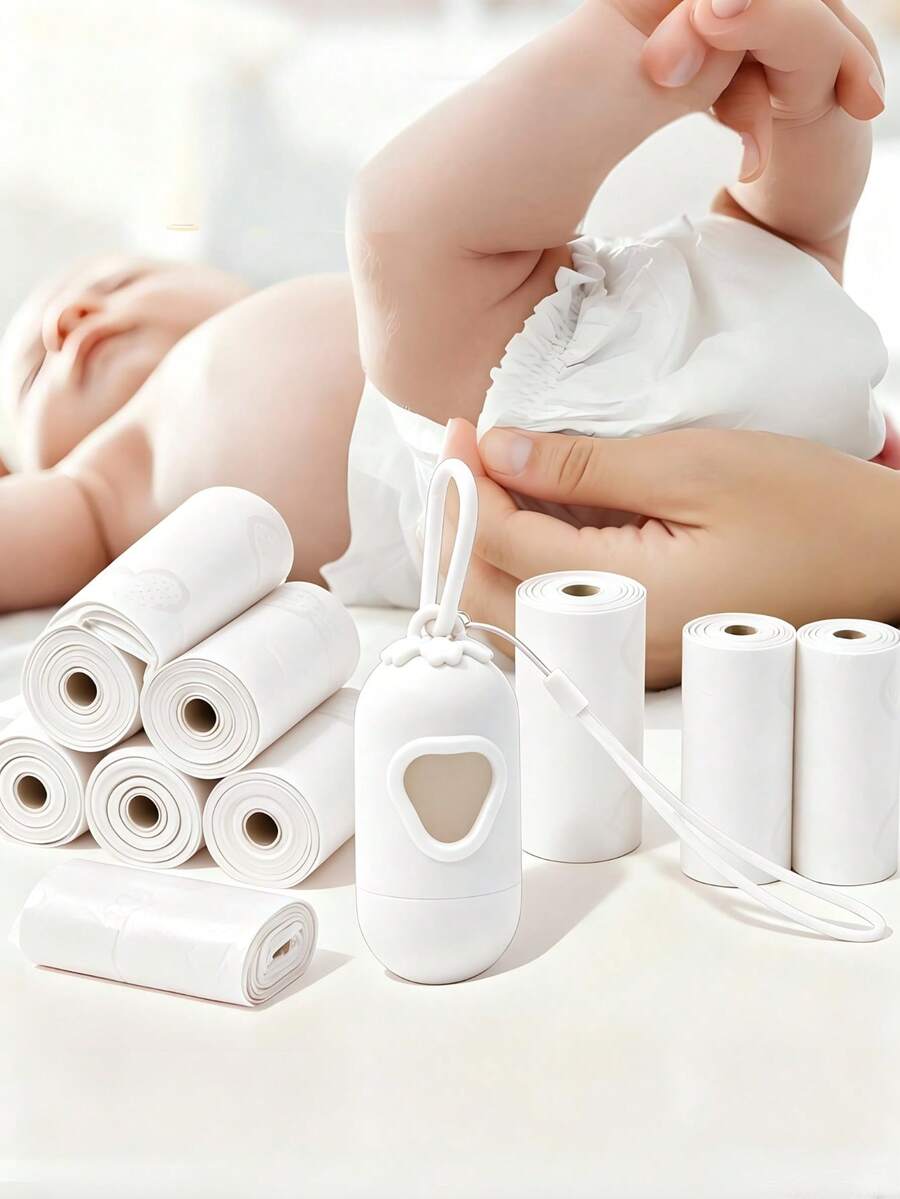 1 Box + 75 Garbage Bags/Pet Travel Essentials/Stroller Portable Garbage Bags/Garbage Bag Dispenser/Travel Essentials - White - View 1