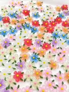 30pcs Mixed Color Gardenia 5-Petal Nail Art Charms, Glow-In-The-Dark 3D Fresh Clear Resin Nail Rhinestones, Small Decorative Accessories For Phone Case, Hair Clip, Earrings - Multicolor - View 5