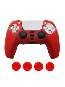 Compatible With PlayStation 5, 1pc Game Controller Silicone Protective Case + 4pcs Joystick Caps Set, Anti-Slip Anti-Scratch Anti-Sweat Anti-Dust, Enhanced Gaming Operation Feel - View 1