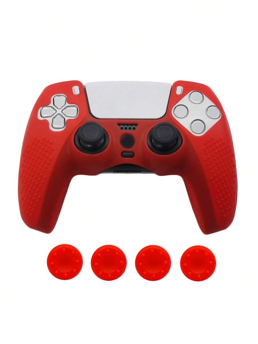 Compatible With PlayStation 5, 1pc Game Controller Silicone Protective Case + 4pcs Joystick Caps Set, Anti-Slip Anti-Scratch Anti-Sweat Anti-Dust, Enhanced Gaming Operation Feel - View 1