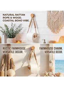 1/2 Rope Fabric Storage Rack Solid Wood Woven Towel Rack Drill-Free Creative Toilet Paper Holder Elegant Beautiful Practical Bathroom Accessory Essential For Every Home - Apricot - View 8