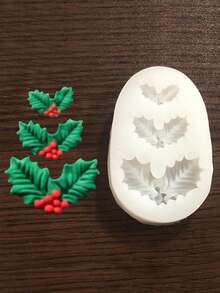 1 buah Cetakan Silikon Berbentuk Lonceng & Daun Natal DIY Aromaterapi Cetakan Lilin Resin Plaster Liburan - Daun Holly Putih - View 5