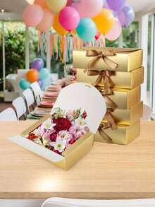 50pcs Gold Gift Box With Lid, Bridesmaid Invitation Gift Box, Luxurious Gold Ribbon Gift Box, Wedding Gift Box, Birthday Gift Box, Party Gift Box, Bridesmaid Gift Box, Graduation Gift Box, Valentine's Day Gift Box - Gold - View 3