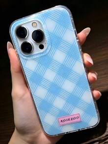 1 buah Casing Ponsel Transparan, Motif Kotak-kotak Polkadot Biru Muda, Label ROSEZOO Merah Muda, Casing Ponsel Transparan Anti Benturan dan Anti Jatuh, Aksesori Ponsel Gaya INS Korea yang Segar dan Manis, Cocok untuk Ponsel 11 12 13 14 15 16 17 Pro Max - MultiWarna - View 1