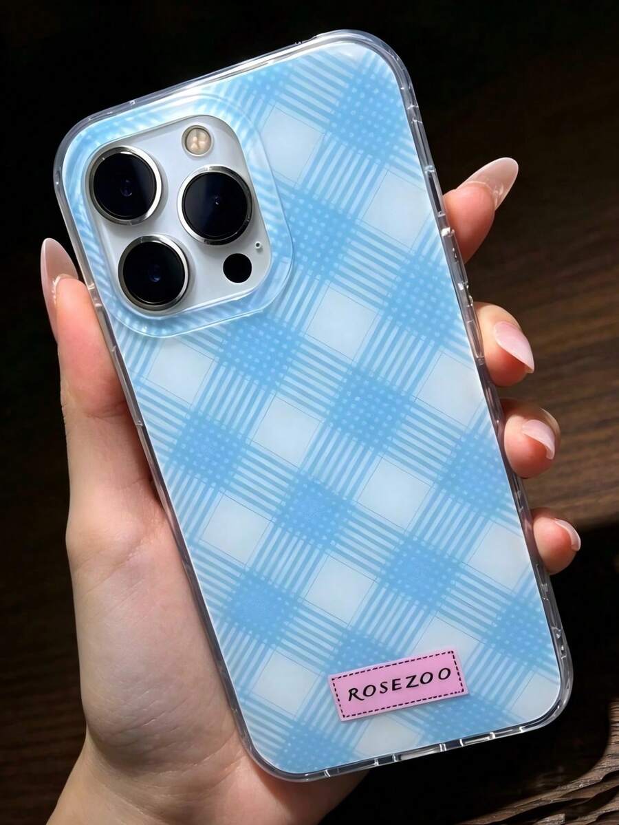 1 buah Casing Ponsel Transparan, Motif Kotak-kotak Polkadot Biru Muda, Label ROSEZOO Merah Muda, Casing Ponsel Transparan Anti Benturan dan Anti Jatuh, Aksesori Ponsel Gaya INS Korea yang Segar dan Manis, Cocok untuk Ponsel 11 12 13 14 15 16 17 Pro Max - MultiWarna - View 1