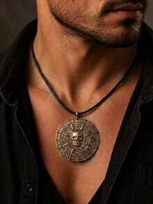 1pc Fashionable Personalized Dark Style Pirate Skull Compass Coin Amulet Pendant Necklace, Men's Gift Choice - Multicolor - View 1