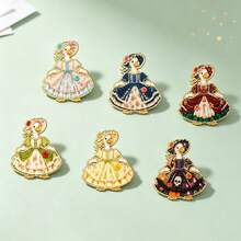 1pc Gold Border Victorian Dress Goose Enamel Pin Vintage Floral Bonnet Duck Princess Gown Lapel Pin, Metal Pin For Jackets Bags Novelty Badge Pin Gift - Multicolor - View 2