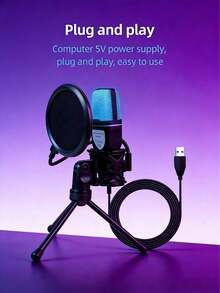 ميكروفون مكثف قلبي USB مع إضاءة RGB مخصصة، تقليل الضوضاء بالذكاء الاصطناعي 48kHz/24bit صوت عالي الدقة مراقبة في الوقت الفعلي توصيل وتشغيل، ميكروفون البث والبودكاست والألعاب وتسجيل ASMR لأجهزة الكمبيوتر المحمولة والمكتبية - مشاهدة 8