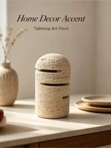Natural Travertine Dome‑Top Decorative Ornament, Multi‑Layer Hollow‑Out Stone Tabletop Sculpture, 9cm Diameter 14.5cm Height Textured Desktop Accent Decor, Exquisite Display Ornament For Living Room, Bedroom, Shelf And Side Table - Wabi-sabi Style Cave Stone Decorative Ornament - View 2