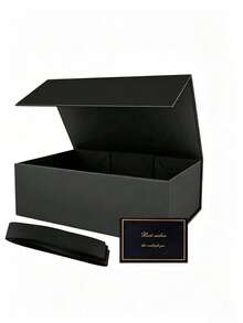 1 Set Black Gift Box Set With Magnetic Lid, Includes Gift Box, Greeting Card And Ribbon, Suitable For Gifts, Bridesmaid Gifts, Groomsman Gifts, Birthday Gifts, Christmas Gifts, Clothing Packaging, Exquisite Box Design, High-End Birthday Gift Packaging - Black - View 1