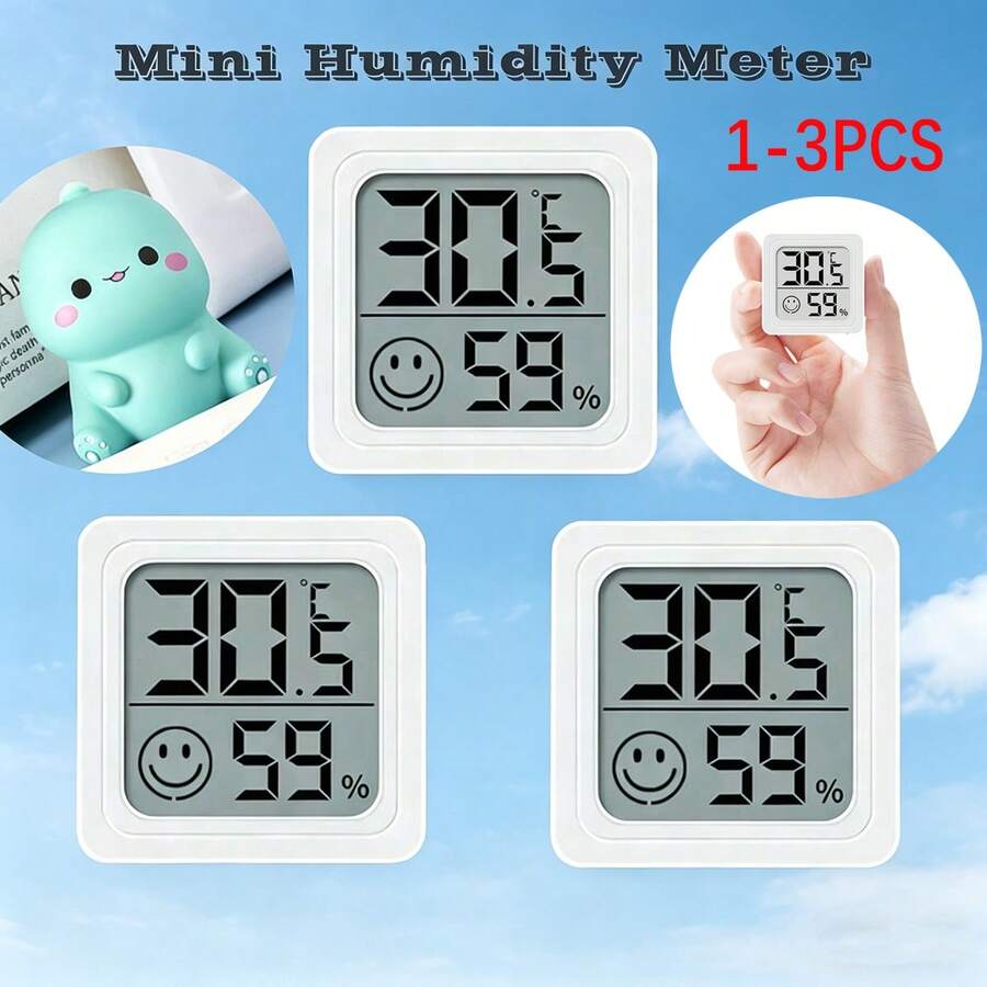 1/2/3/4 buah Termometer dan Higrometer Digital Mini, Monitor Suhu dan Kelembaban Dalam Ruangan dengan Layar, Putih - Putih - View 1