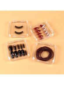3/2/1pc Wearable Nail Storage Box, Includes 10pcs Double-Sided Adhesive, Artificial Nail Display Storage Box, Nail Organizer Box, Transparent Nail Packaging Box, Suitable For Nails, Adhesive Stickers Can Be Purchased Separately - Clear - View 3