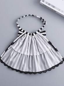 1pc Women Gothic Collar Black White Striped Large Bow Multi‑Layer Ruffled Lace Trim Detachable For Party Cosplay Costume Dress Decoration Accessory - A - View 11