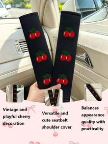 2PCS Cherry Shoulder Pads Cute Cherry Embroidery Decor Shoulder Cover Car Seat Belt Shoulder Pads Anti-Chafing Anti-Slip Shoulder Protection Covers - Shoulder Pads - View 2