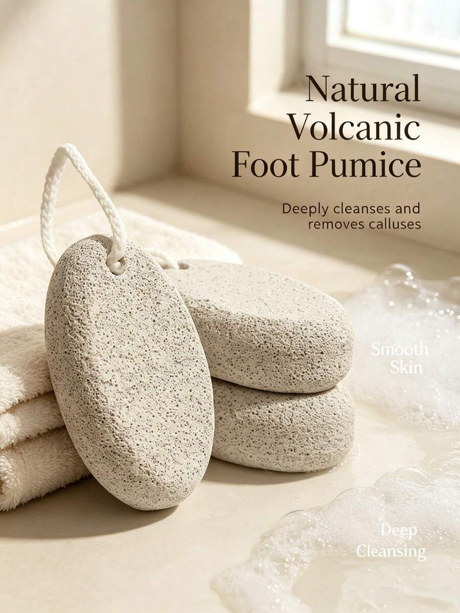 1pc Natural Volcanic Pumice Foot Scrub Stone, Oval Ergonomic Design With Hanging Rope, Fine Pore Surface, Gentle Exfoliating Tool To Remove Calluses And Dead Skin, Suitable For Daily Bathroom Foot SPA Care - Multicolor - View 1