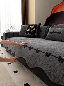 SANMOSPIN 1pc Solid Color Chenille Shaped Sofa Cover, Bowknot Decor Sofa Cushion, All-Season Sofa Cover, Pet-Friendly Sofa Protector, Machine Washable, Hand Washable, Bedroom, Office, Living Room Furniture Protection Pad - Home Decor Sofa Cover - Dark Grey - View 4