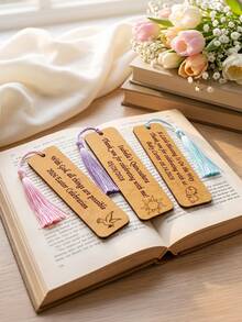 1pc Personalized Wooden Bookmark Wedding Favor, Custom Text,Book Lover Gift, Bulk Guest Keepsake, Rustic Party Souvenir - Multicolor - View 2