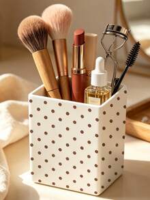 1pc New Brown Polka Dot Multifunctional Storage Organizer Box - Cosmetic Storage Box, Desktop Organizer Rack, Bathroom Countertop Storage Rack (Suitable For Storing Cosmetics, Makeup Brushes, Jewelry, Tableware, Straws, Tea Bags, Pens, Remote Controls And Small Items); Suitable For Vanity, Bathroom, Kitchen, Office, Bedroom, Living Room Compact Space-Saving Storage Supplies (Please Note Size And Random Polka Dot Position And Size Before Ordering) - Multicolor - View 5