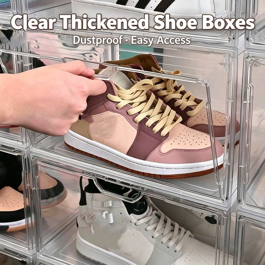 1pc Upgradable Stackable Transparent Shoe Box Display Storage Box, Plastic Transparent Drawer-Style Shoe Box, Can Be Placed Independently, Suitable For Office And Home Display And Storage, Transparent And Black Options Available - View 1