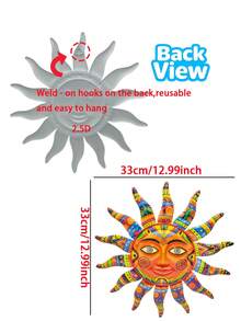1PC 2.5D Colorful Metal Sun Face Wall Art, 12.99 Inch Creative Iron Sun Sculpture, Reusable Hanging Wall Decor For Outdoor Garden Yard Porch Fence Party Decoration - 3 - View 2