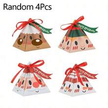 48Pcs/24Pcs/4Pcs Christmas Gift Paper Bag And Triangular Box Cartoon Santa Claus Reindeer Snowman Paper Small Gift Box Box With Bow, Merry Christmas Party Packaging Supplies - Multicolor - View 12